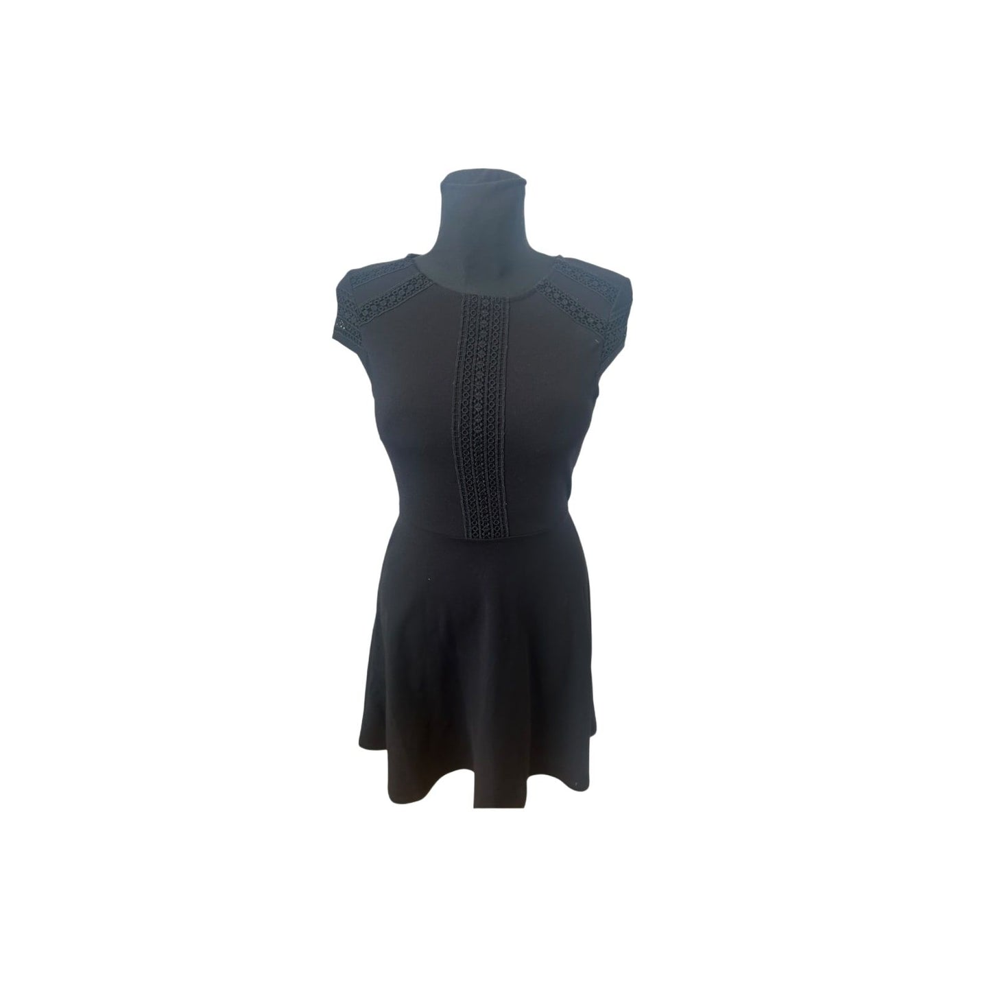 H&M Kleid Damen XS Schwarz Kurzarm A Linie Stretch Elegant Reissverschluss