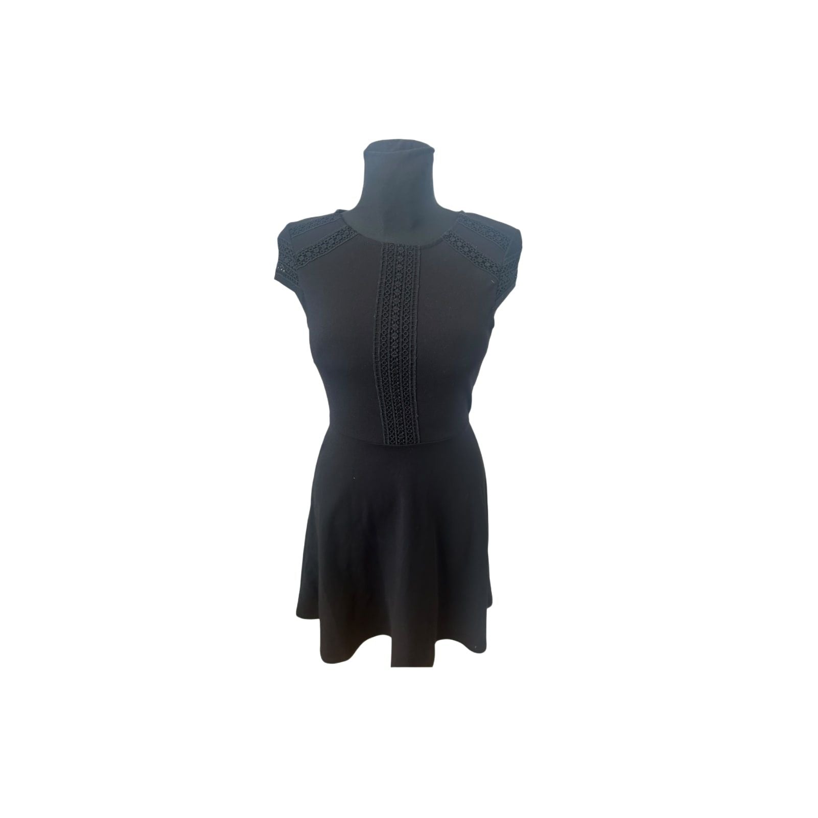 H&M Kleid Damen XS Schwarz Kurzarm A Linie Stretch Elegant Reissverschluss