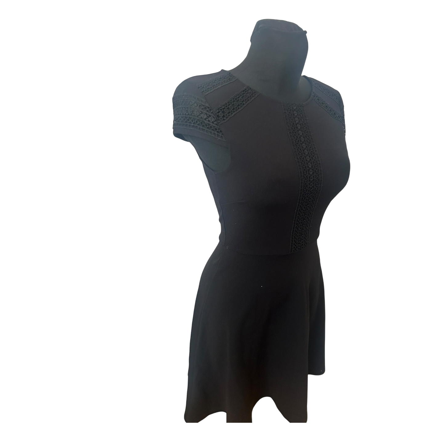 H&M Kleid Damen XS Schwarz Kurzarm A Linie Stretch Elegant Reissverschluss