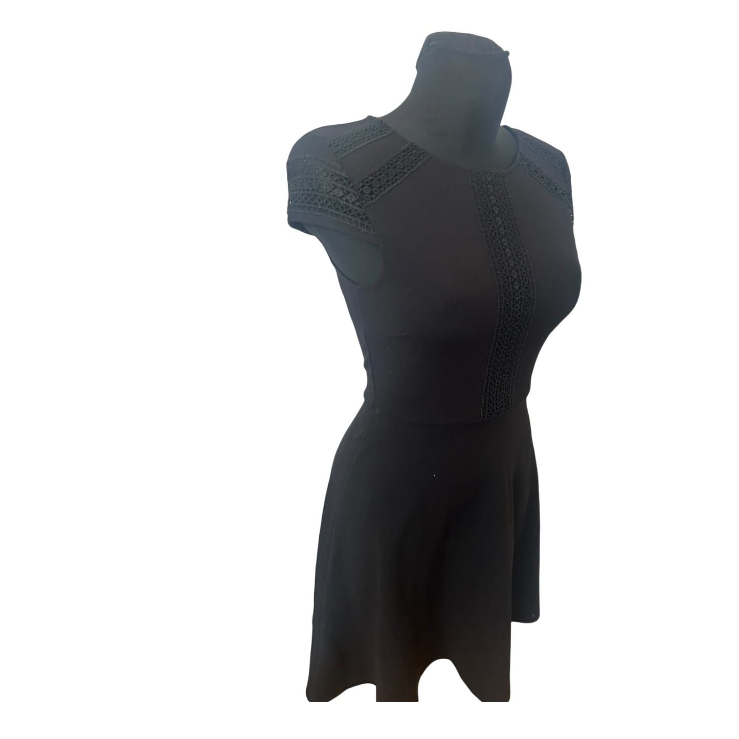 H&M Kleid Damen XS Schwarz Kurzarm A Linie Stretch Elegant Reissverschluss