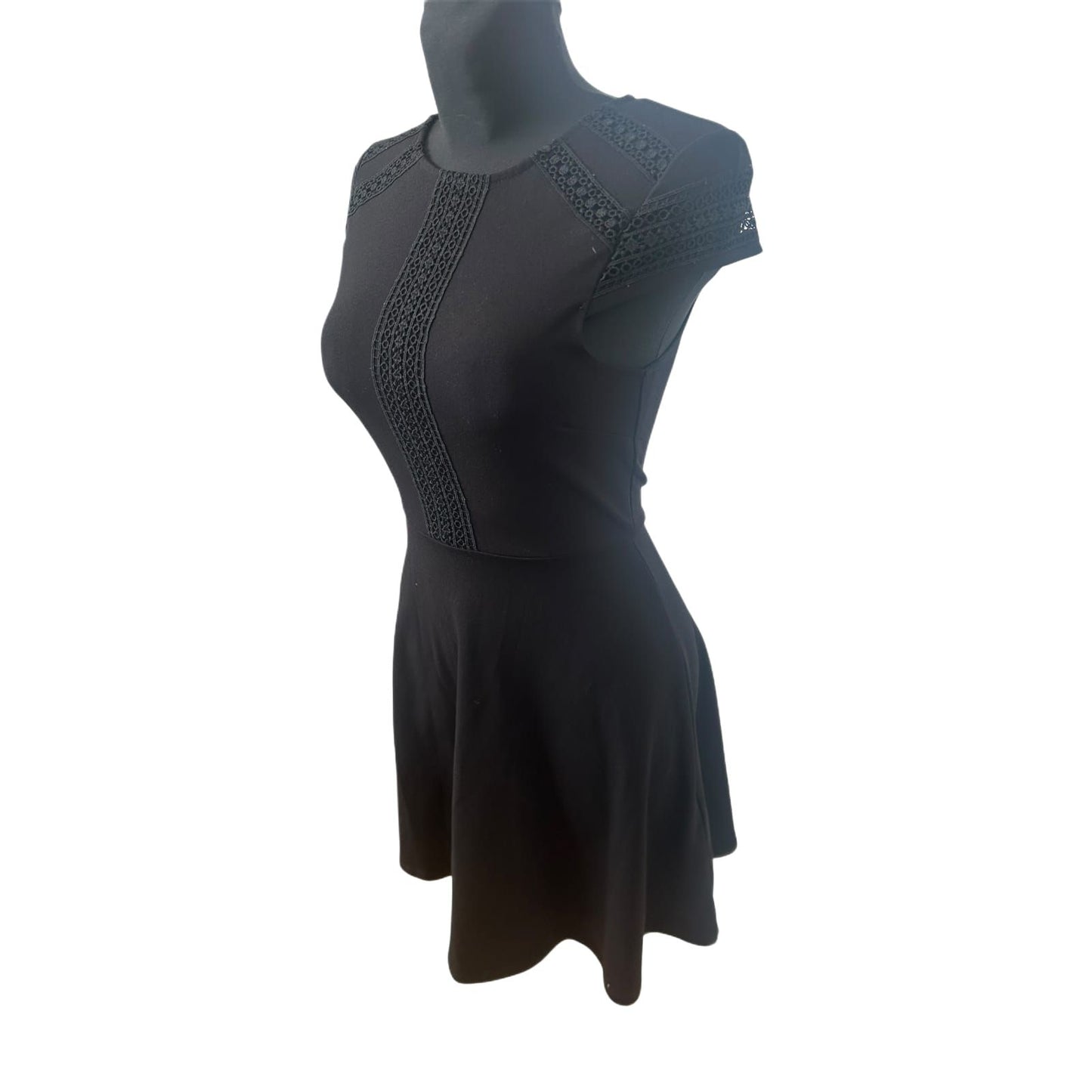 H&M Kleid Damen XS Schwarz Kurzarm A Linie Stretch Elegant Reissverschluss