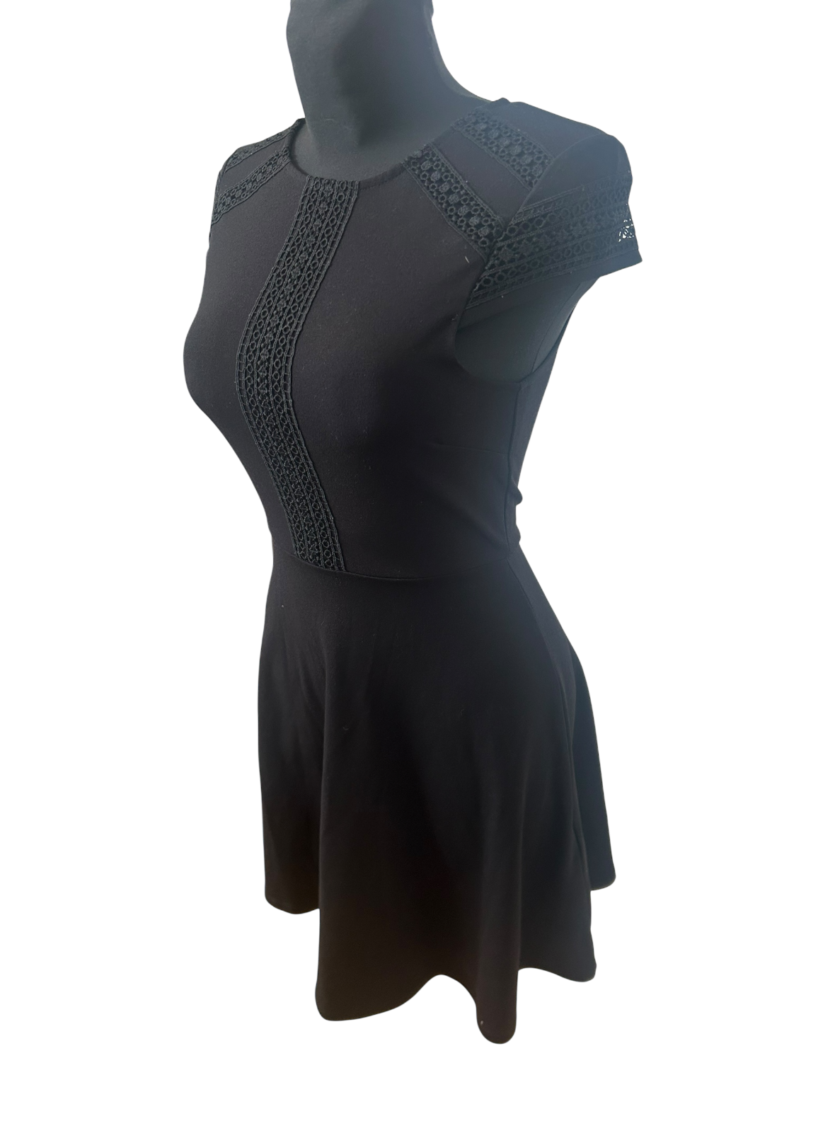 H&M Kleid Damen XS Schwarz Kurzarm A Linie Stretch Elegant Reissverschluss