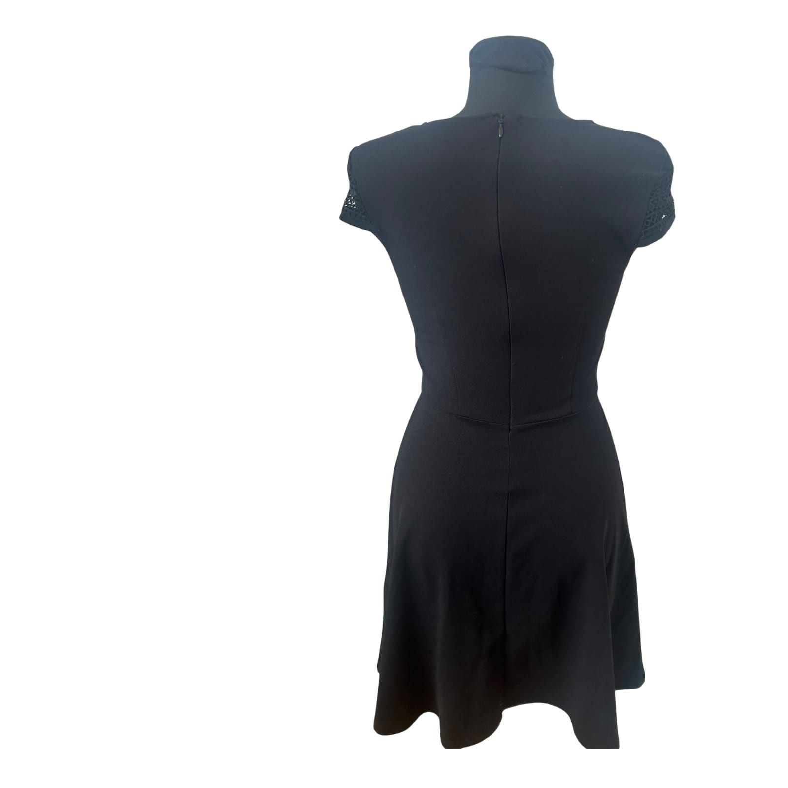 H&M Kleid Damen XS Schwarz Kurzarm A Linie Stretch Elegant Reissverschluss