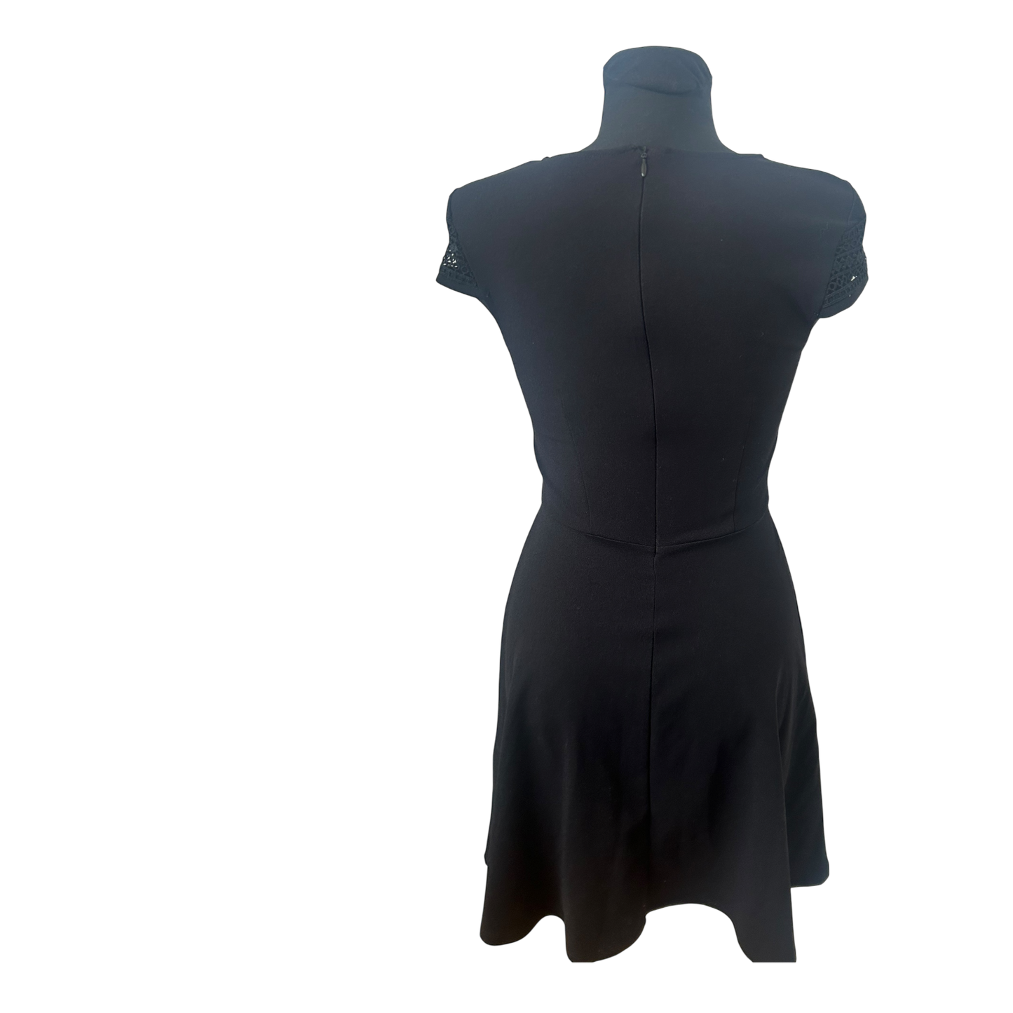 H&M Kleid Damen XS Schwarz Kurzarm A Linie Stretch Elegant Reissverschluss