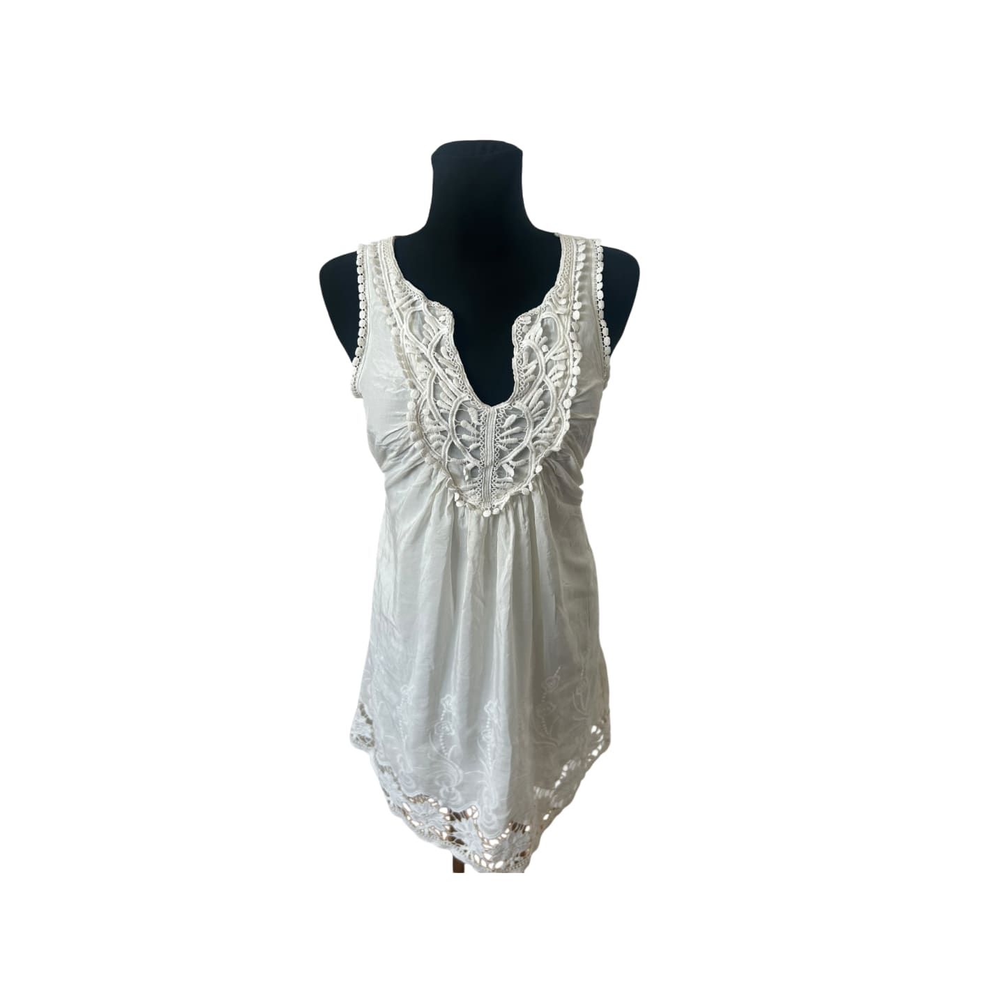Jakes Kleid Damen Gr 36 Weiß Spitze Seide Baumwolle Elegant Sommer