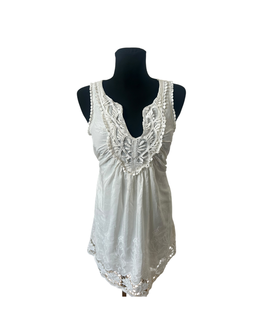 Jakes Kleid Damen Gr 36 Weiß Spitze Seide Baumwolle Elegant Sommer