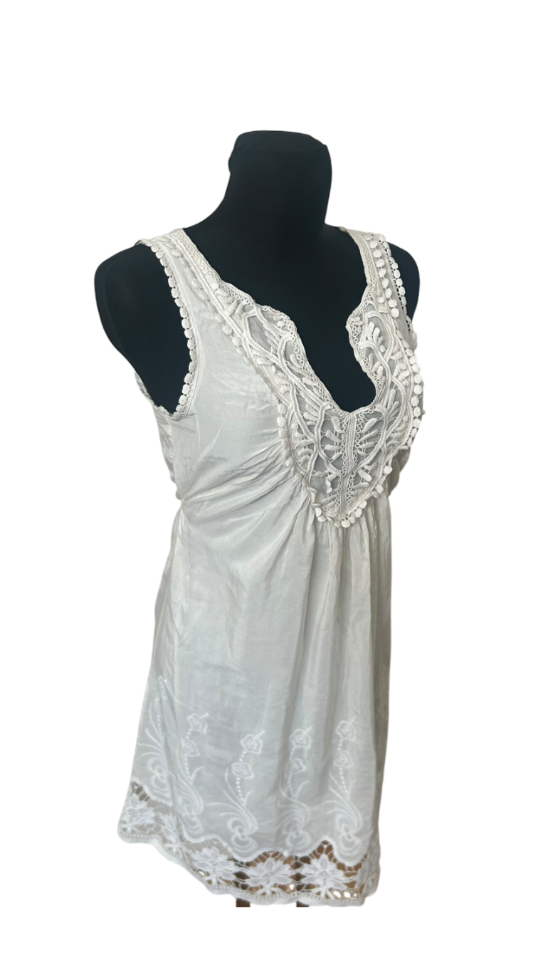 Jakes Kleid Damen Gr 36 Weiß Spitze Seide Baumwolle Elegant Sommer