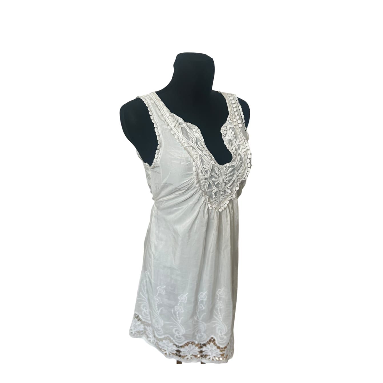 Jakes Kleid Damen Gr 36 Weiß Spitze Seide Baumwolle Elegant Sommer