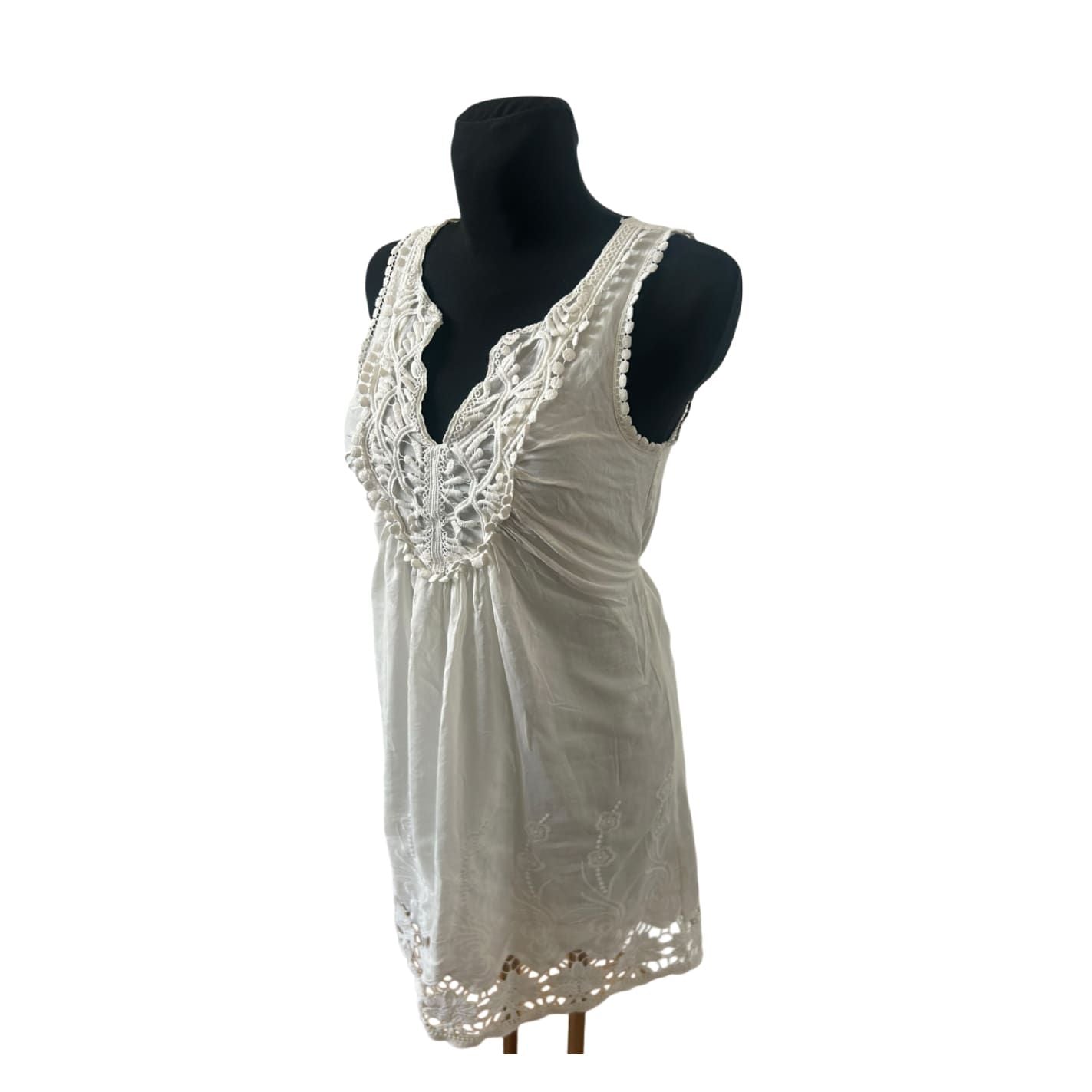 Jakes Kleid Damen Gr 36 Weiß Spitze Seide Baumwolle Elegant Sommer