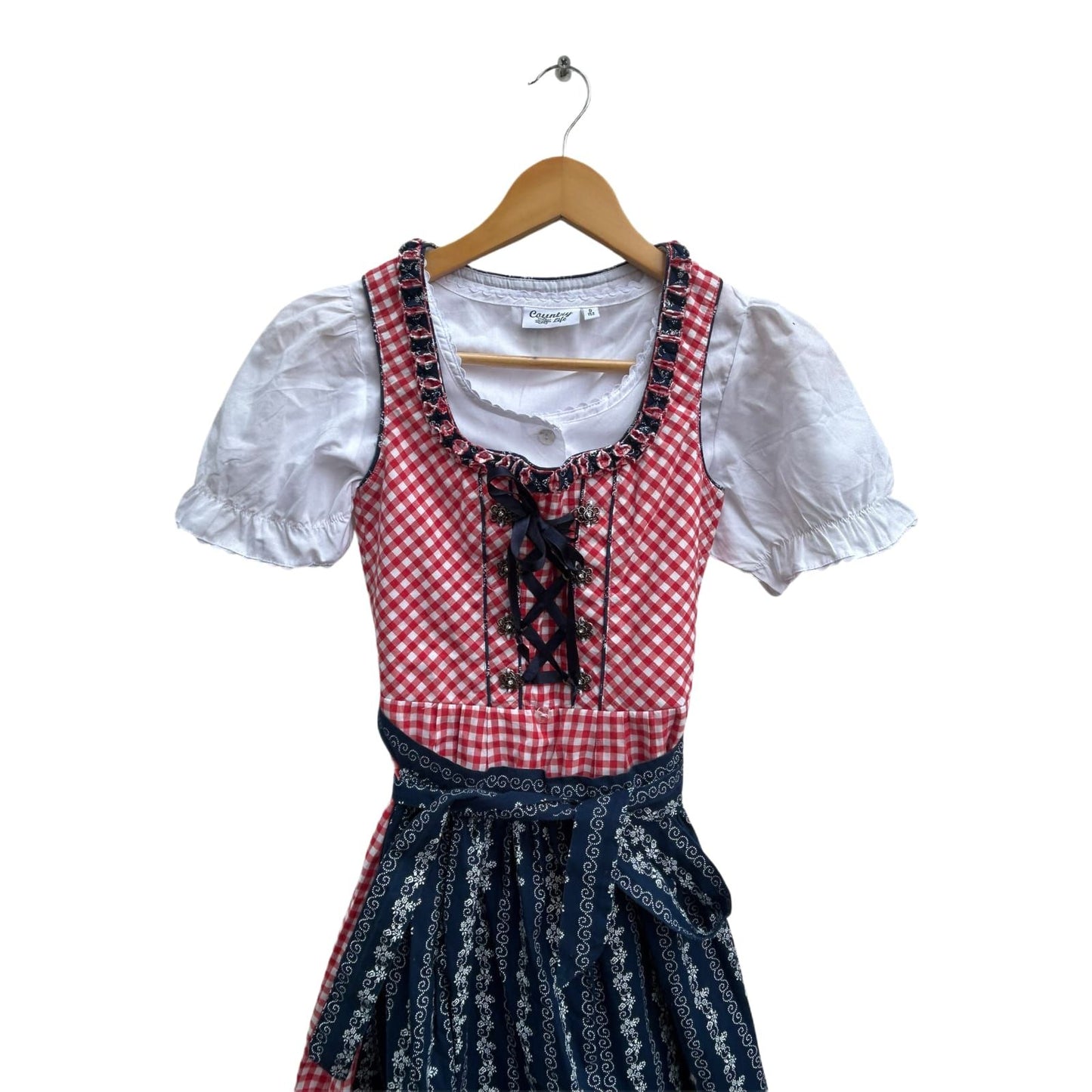 Distler Dirndl Set Mädchen Gr 152 Rot Blau Kurzarm Oktoberfest Tracht
