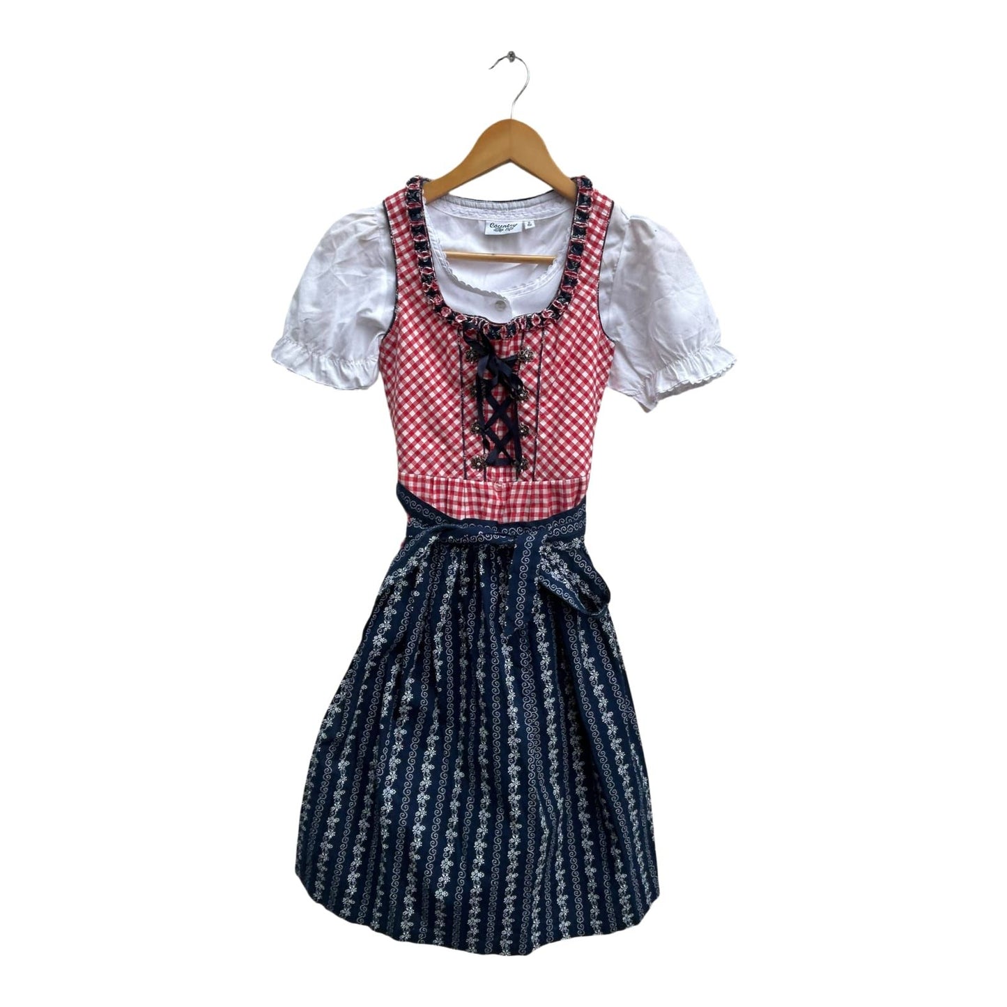 Distler Dirndl Set Mädchen Gr 152 Rot Blau Kurzarm Oktoberfest Tracht