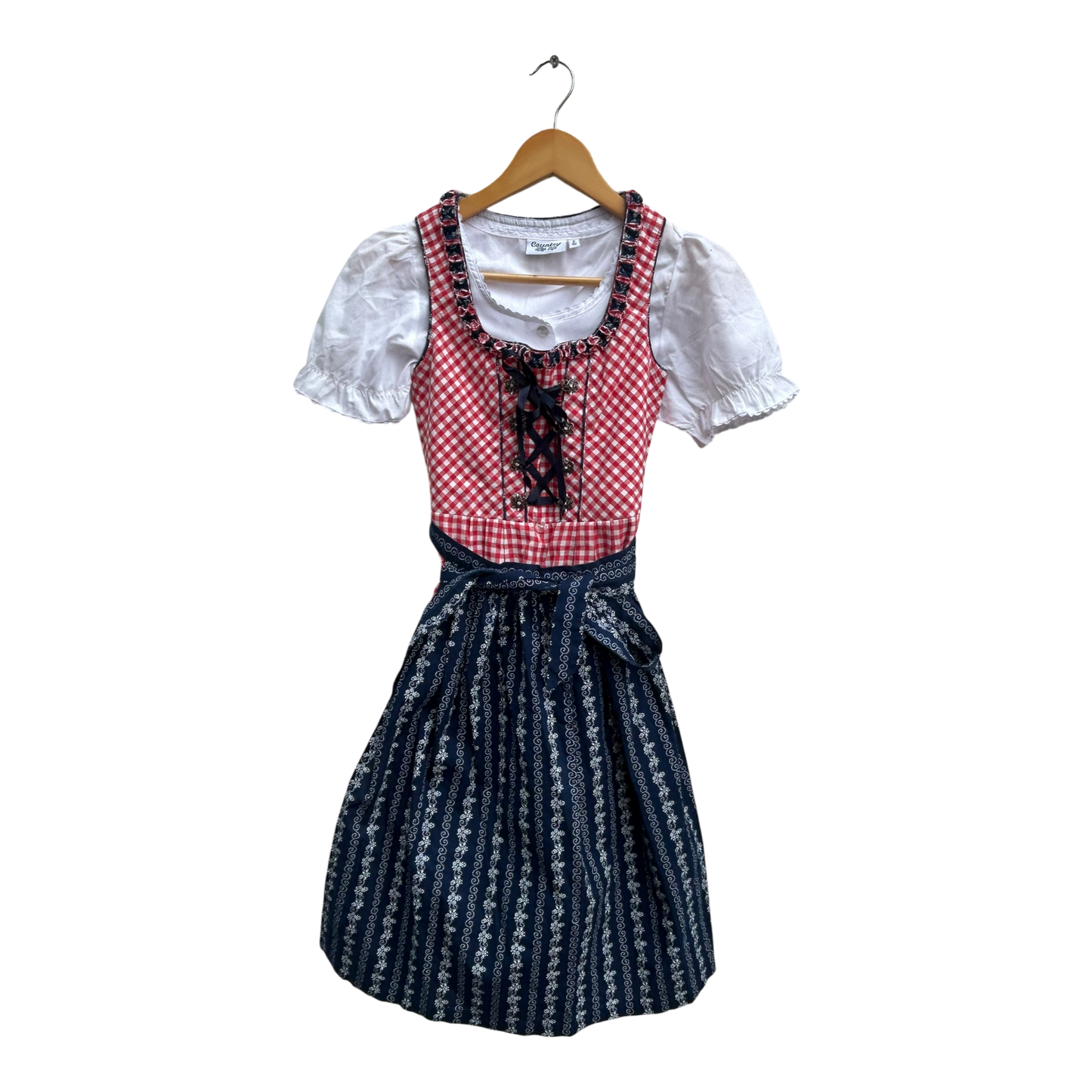 Disler Dirndl Set Mädchen Gr 152 Rot Blau Kurzarm Oktoberfest Tracht