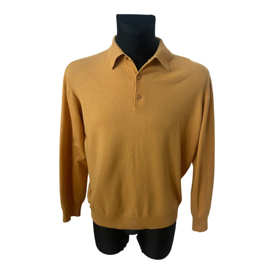 Herren Pullover Gelb Strick Gr 52 Wolle Seide Kaschmir Made in Italy