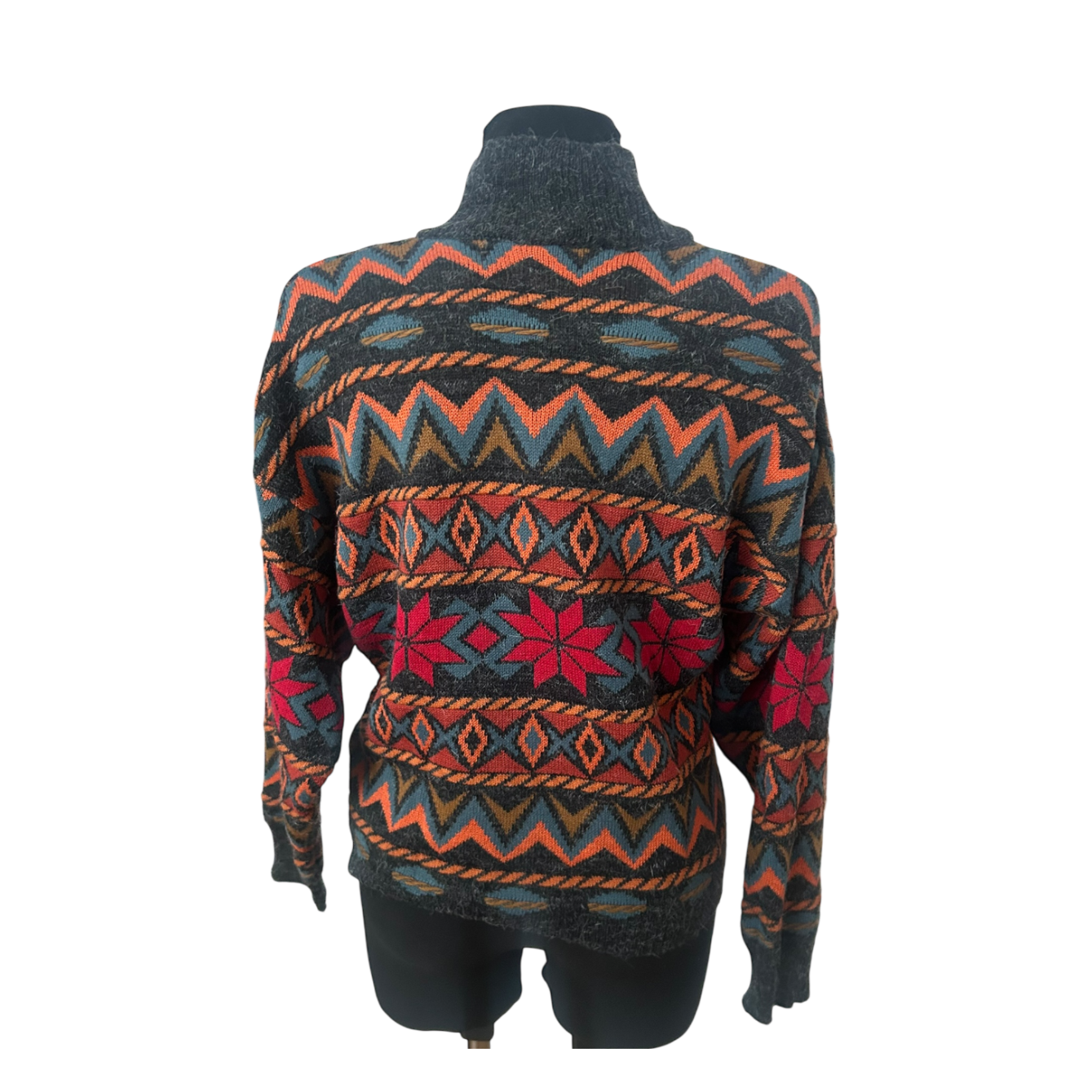 Servato Damen Pullover Gr M Vintage Stehkragen Muster Wollmix Warm