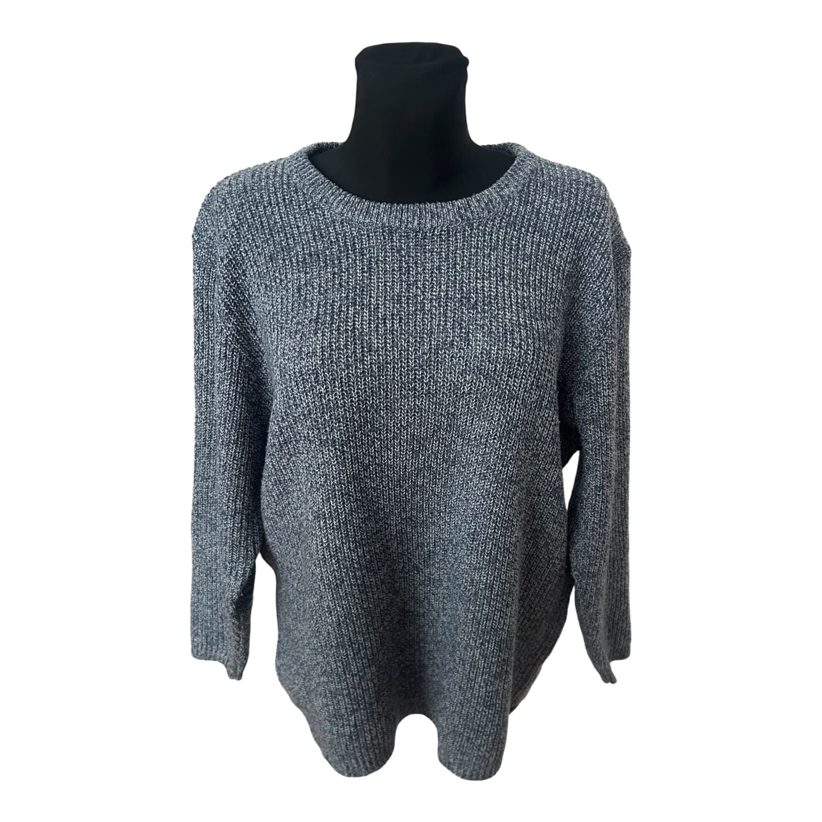 Damen Pullover Größe 46 Grau Strick Weit Geschnitten Rundhals Basic