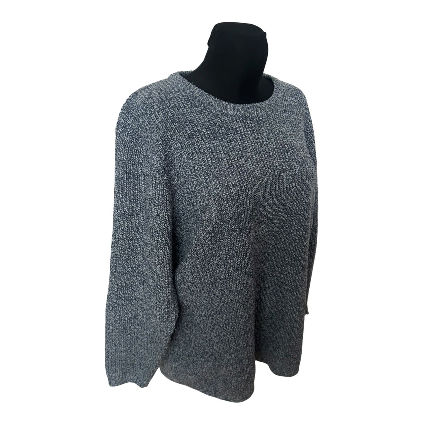 Damen Pullover Größe 46 Grau Strick Weit Geschnitten Rundhals Basic