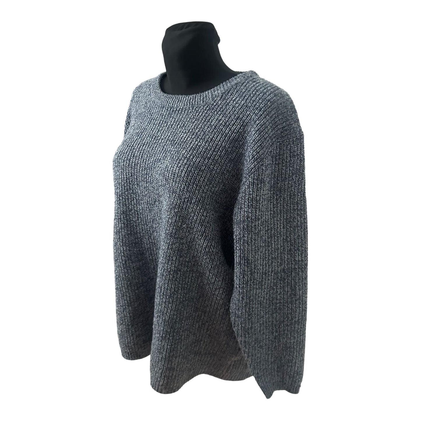 Damen Pullover Größe 46 Grau Strick Weit Geschnitten Rundhals Basic