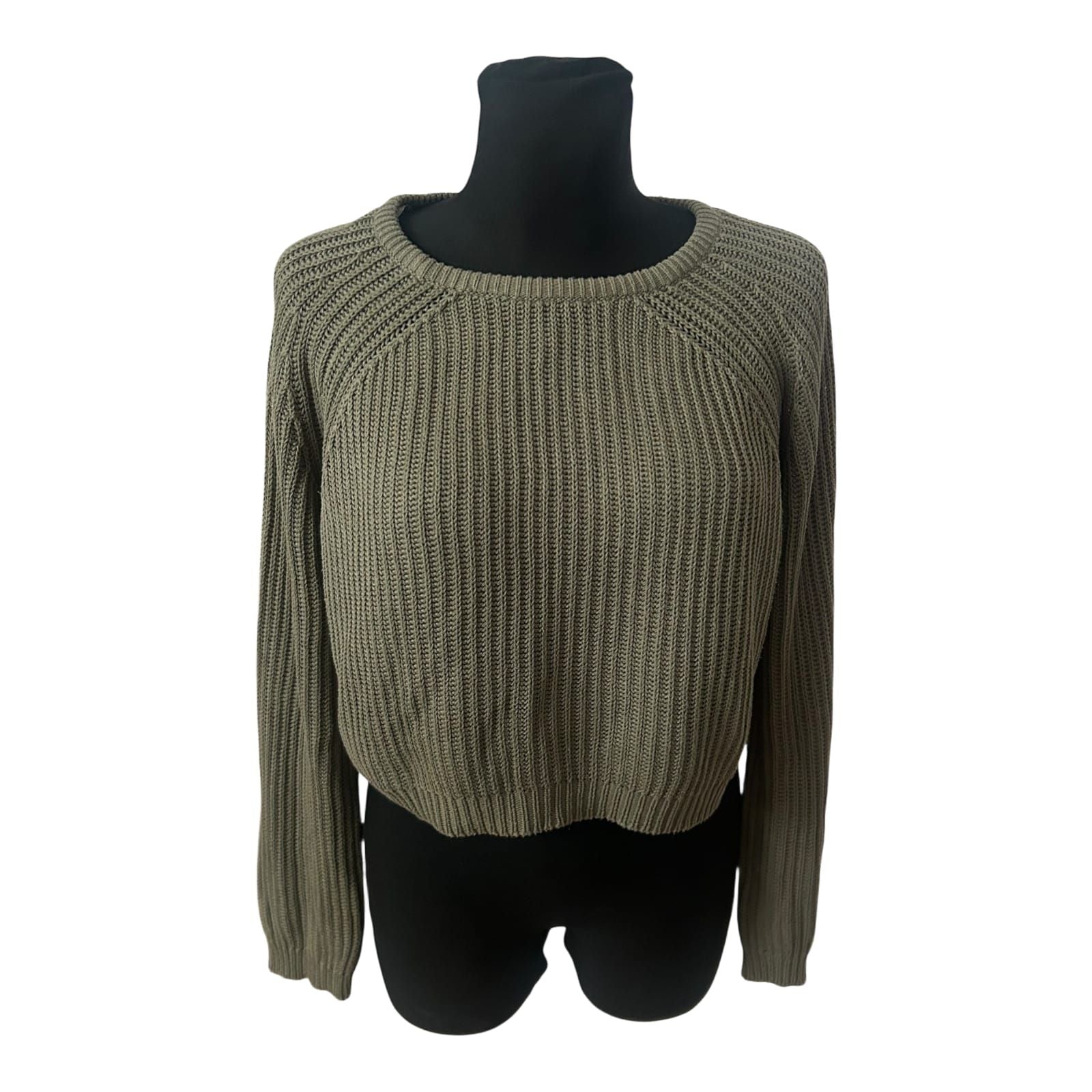 Fishbone Damen Pullover M Khaki Kurz Gestrickt Baumwolle Mix