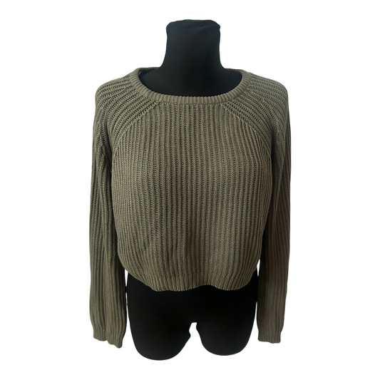 Fishbone Damen Pullover M Khaki Kurz Gestrickt Baumwolle Mix