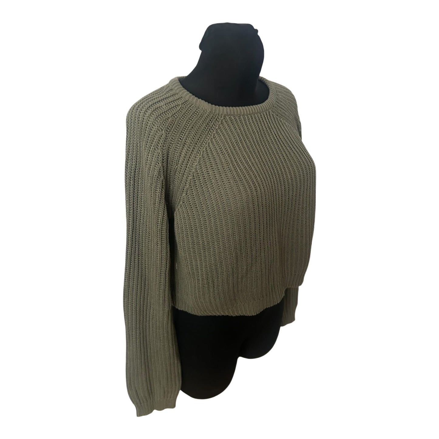 Fishbone Damen Pullover M Khaki Kurz Gestrickt Baumwolle Mix