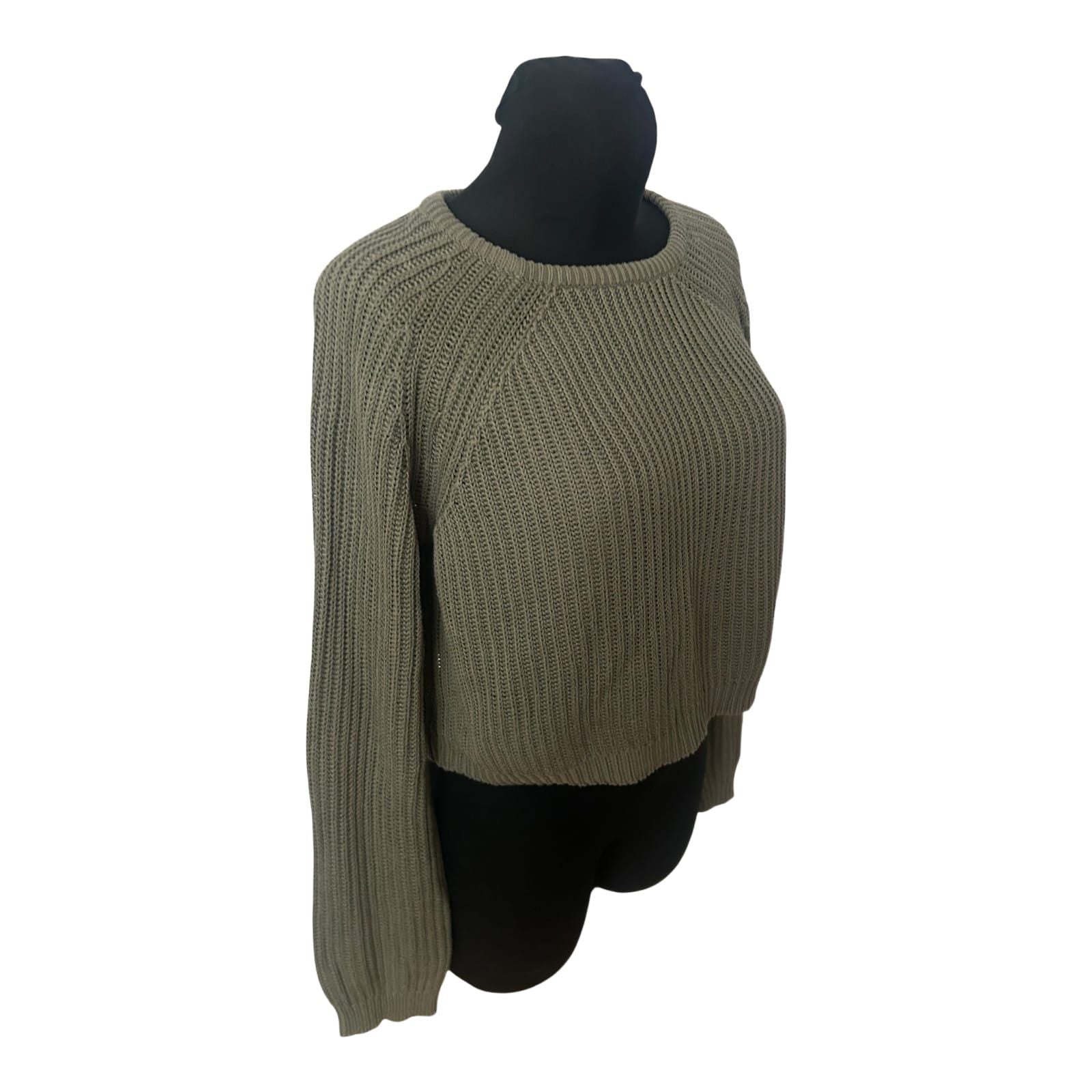 Fishbone Damen Pullover M Khaki Kurz Gestrickt Baumwolle Mix