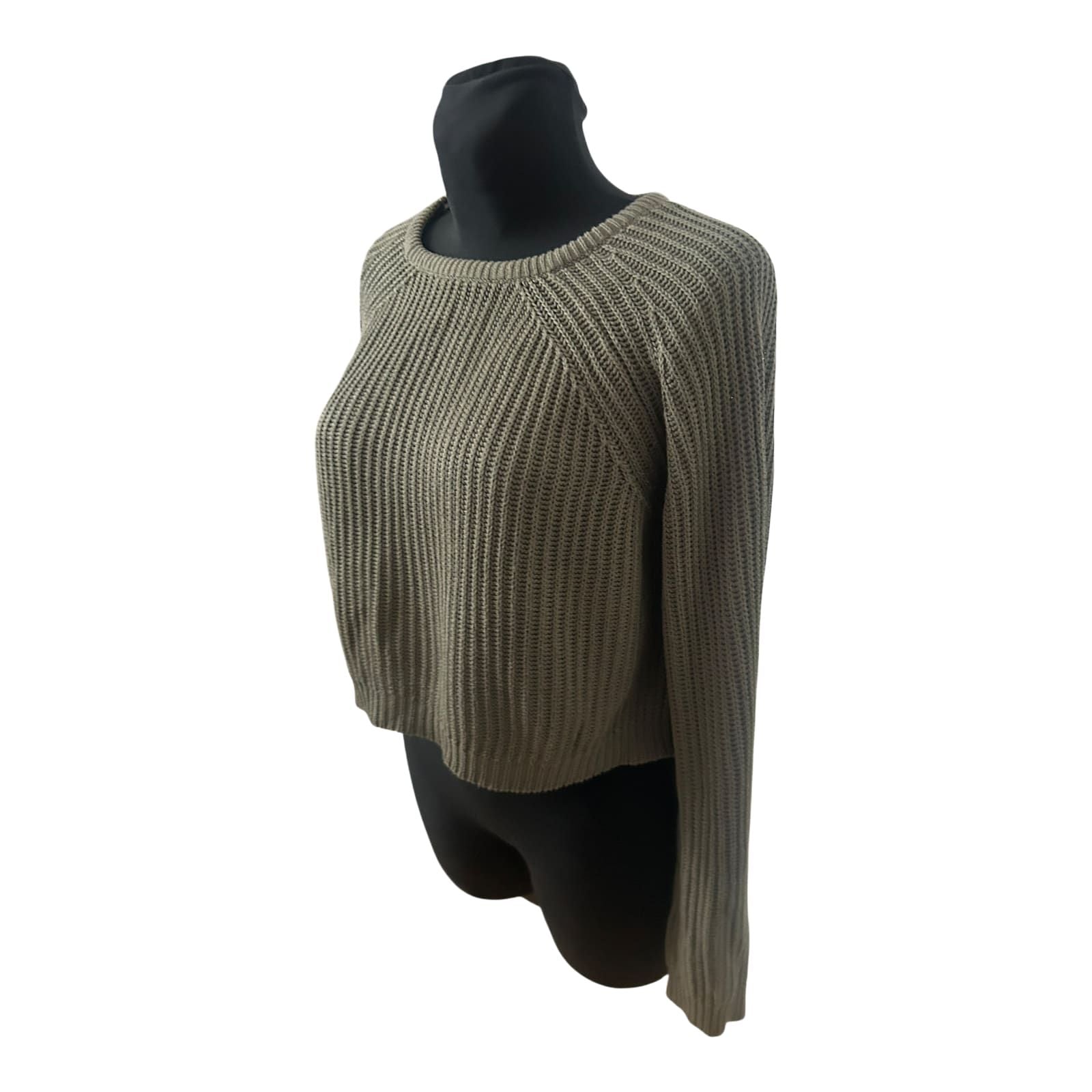 Fishbone Damen Pullover M Khaki Kurz Gestrickt Baumwolle Mix