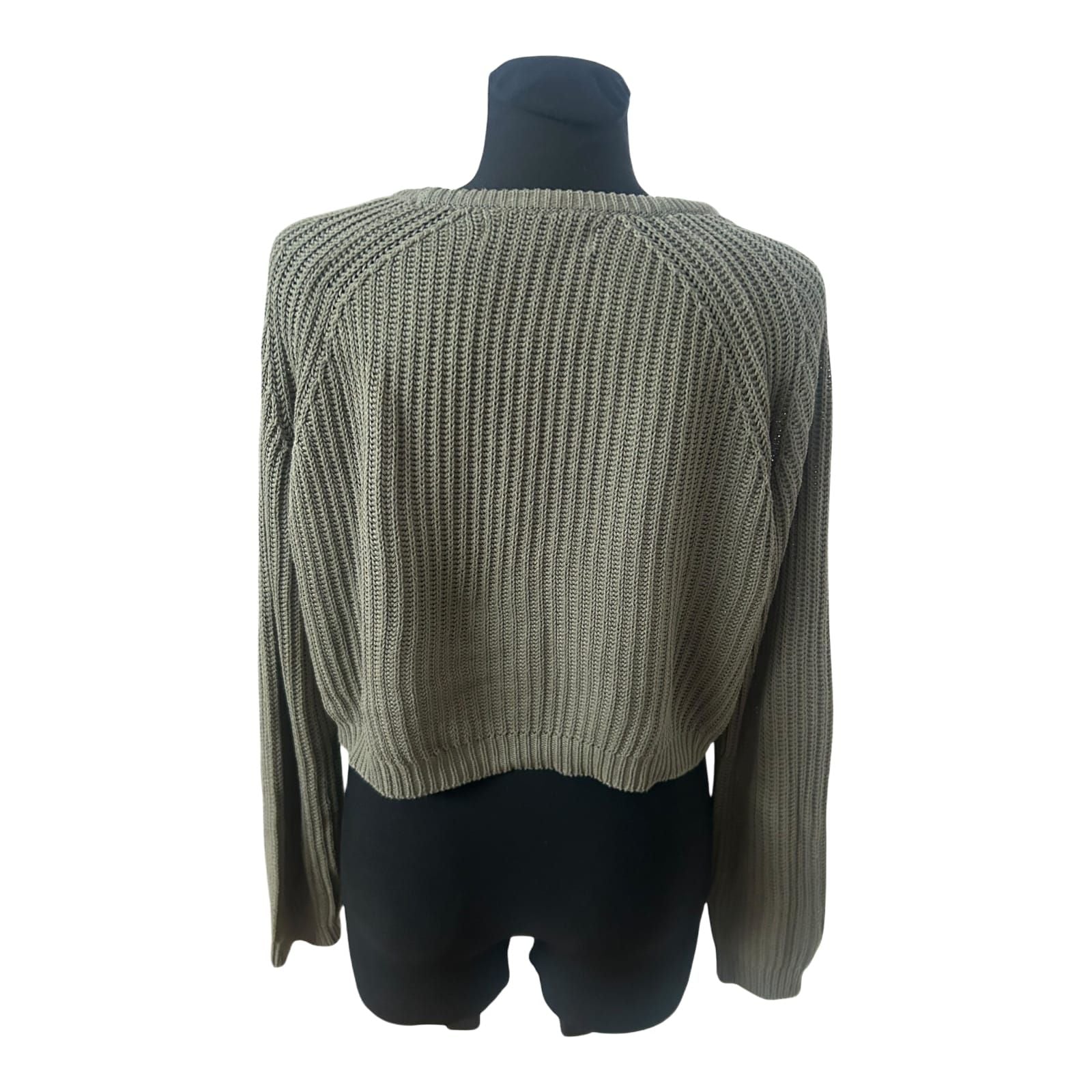 Fishbone Damen Pullover M Khaki Kurz Gestrickt Baumwolle Mix