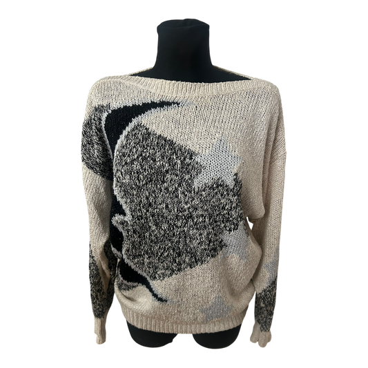 Vintage Damen Strickpullover Gr L Creme Glitzer Sterne Elegant Weit