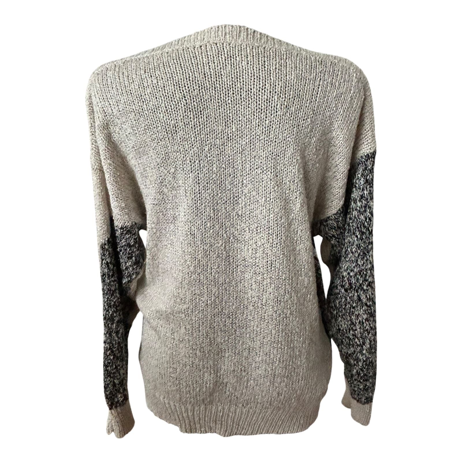 Vintage Damen Strickpullover Gr L Creme Glitzer Sterne Elegant Weit
