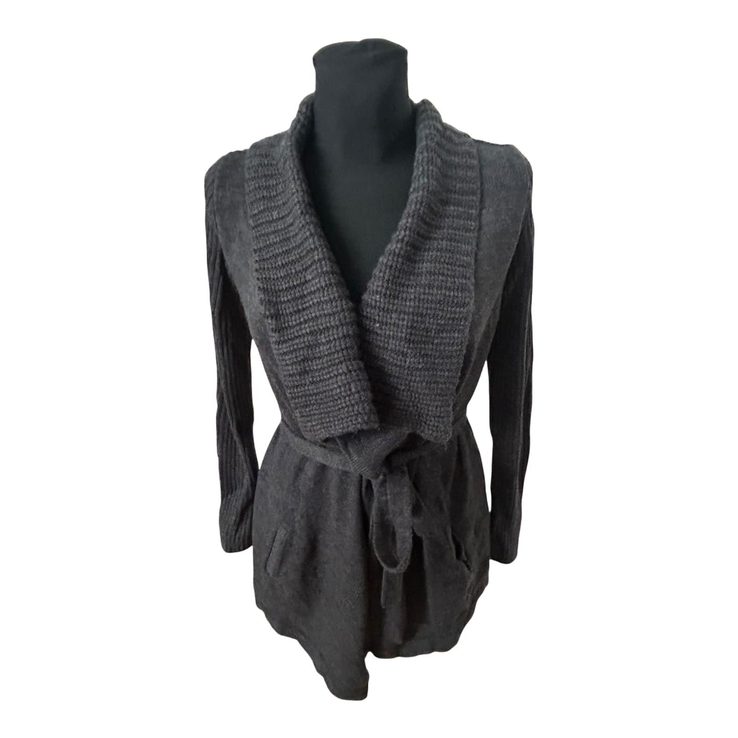 Atmosphere Strickjacke 36 Dunkelgrau Bindegürtel Langarm Taschen