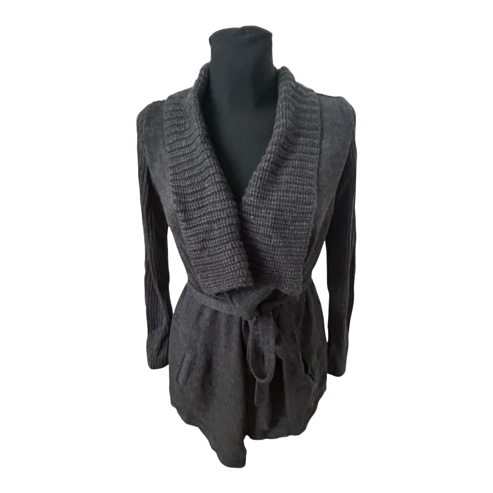 Atmosphere Strickjacke 36 Dunkelgrau Bindegürtel Langarm Taschen