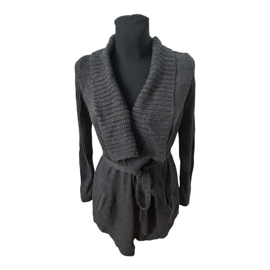Atmosphere Strickjacke 36 Dunkelgrau Bindegürtel Langarm Taschen