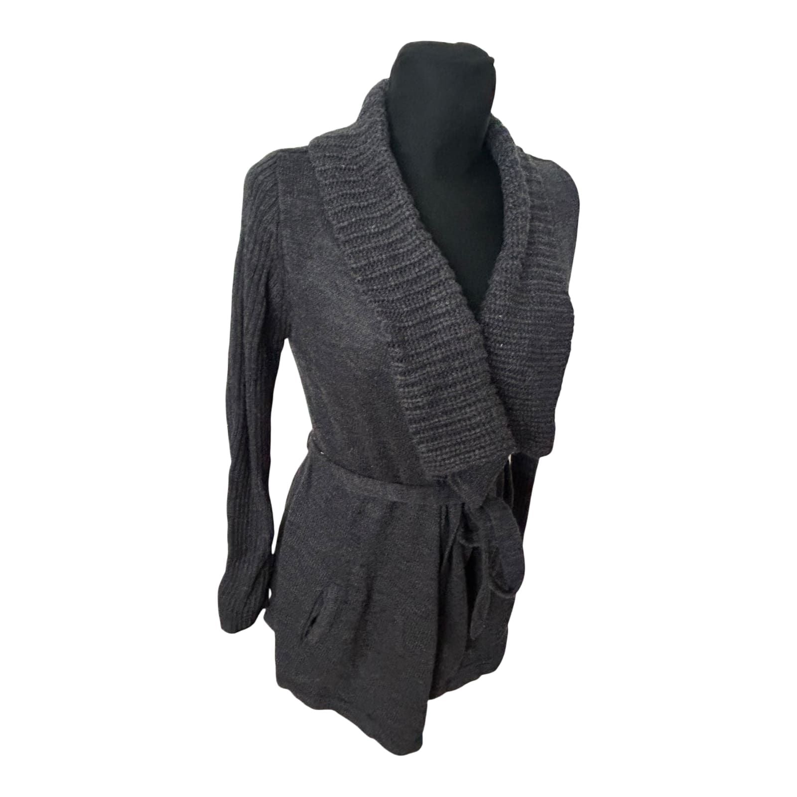 Atmosphere Strickjacke 36 Dunkelgrau Bindegürtel Langarm Taschen