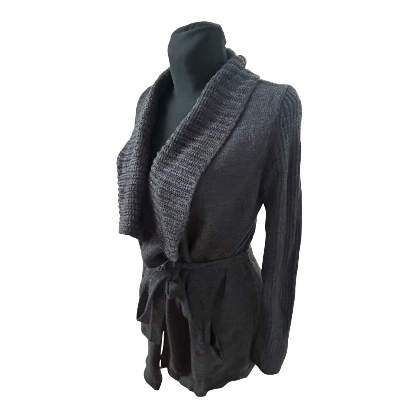 Atmosphere Strickjacke 36 Dunkelgrau Bindegürtel Langarm Taschen