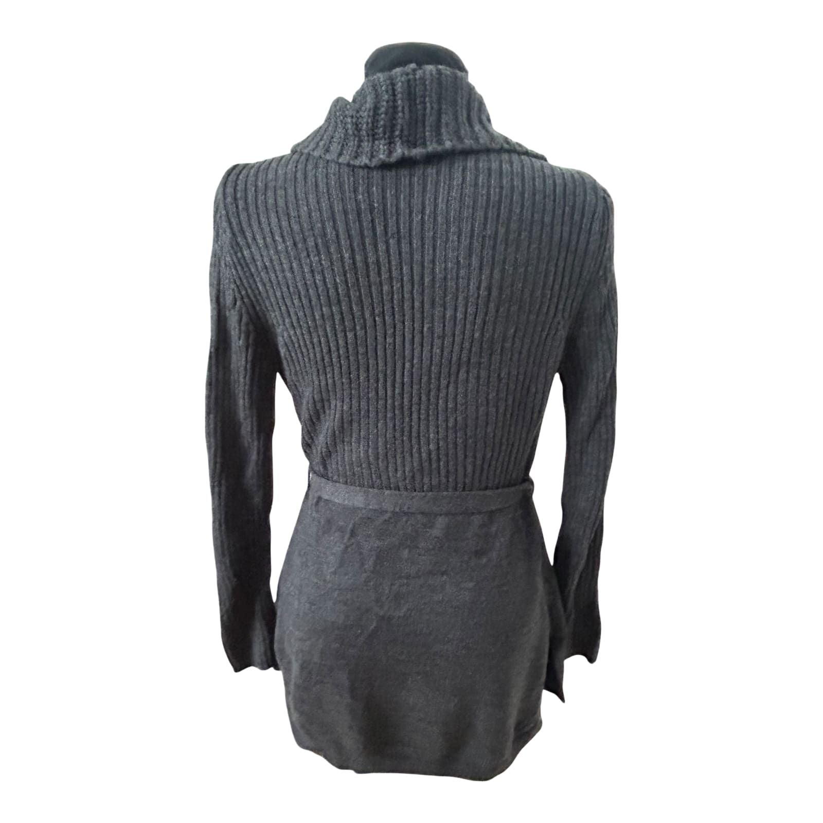 Atmosphere Strickjacke 36 Dunkelgrau Bindegürtel Langarm Taschen