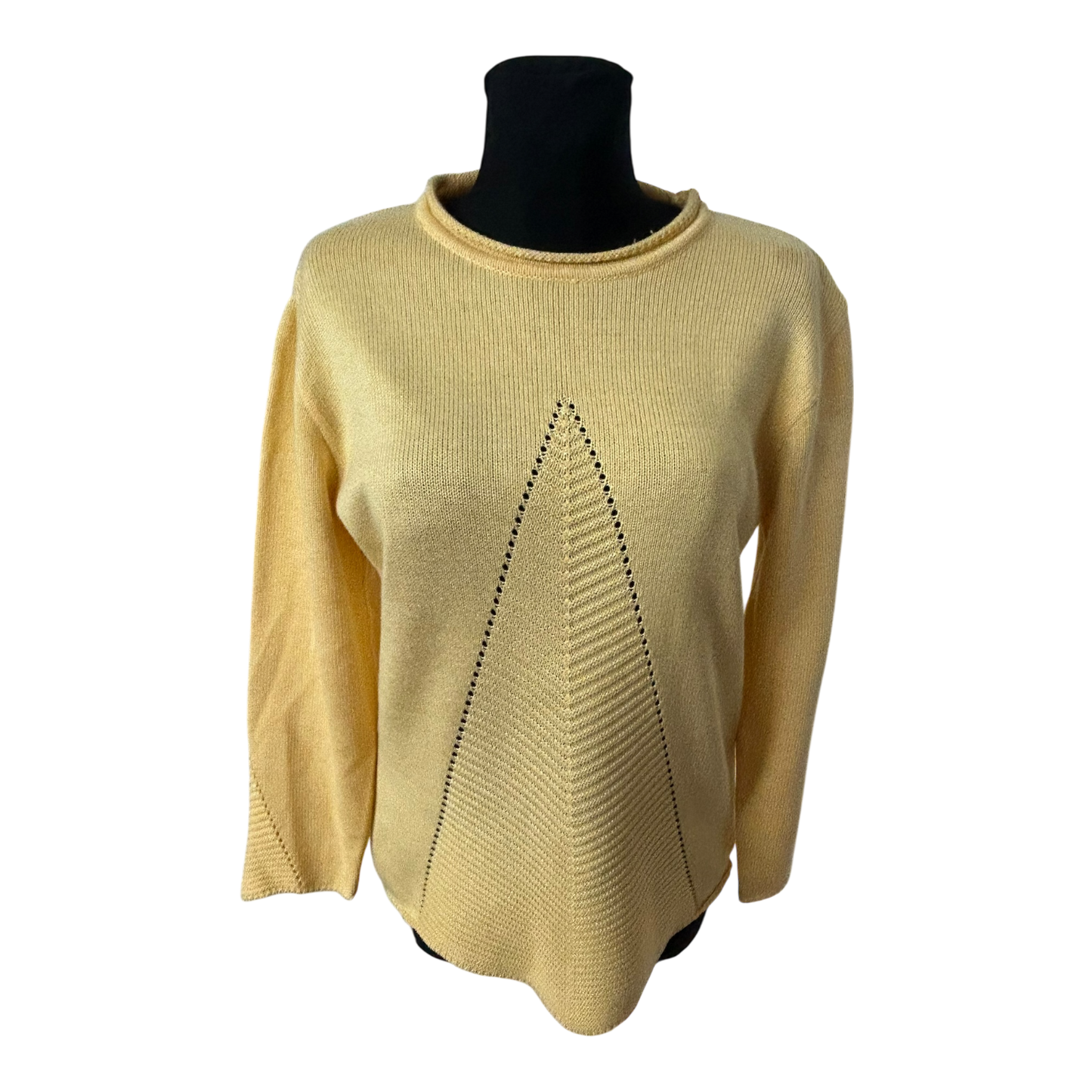 Kimmy Damen Pullover XL Gelb Lochmuster Vintage Strick Baumwolle