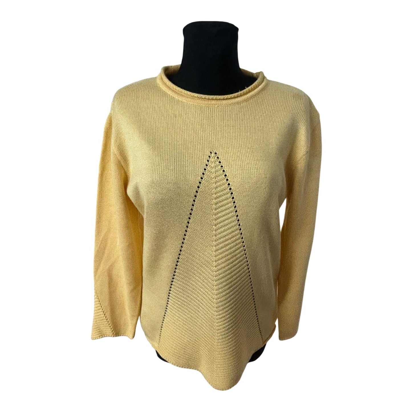 Kimmy Damen Pullover XL Gelb Lochmuster Vintage Strick Baumwolle