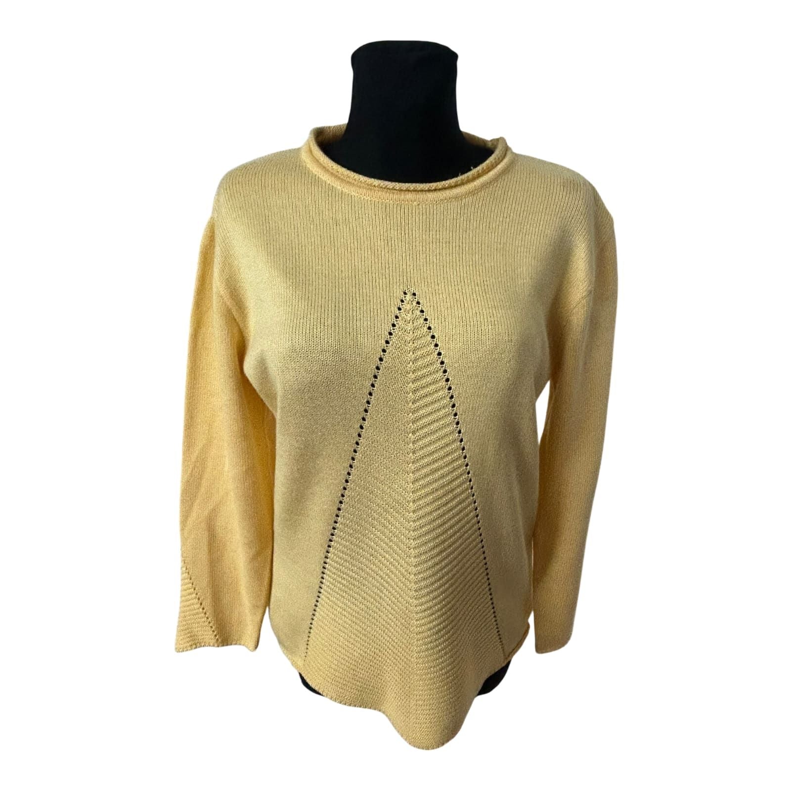 Kimmy Damen Pullover XL Gelb Lochmuster Vintage Strick Baumwolle