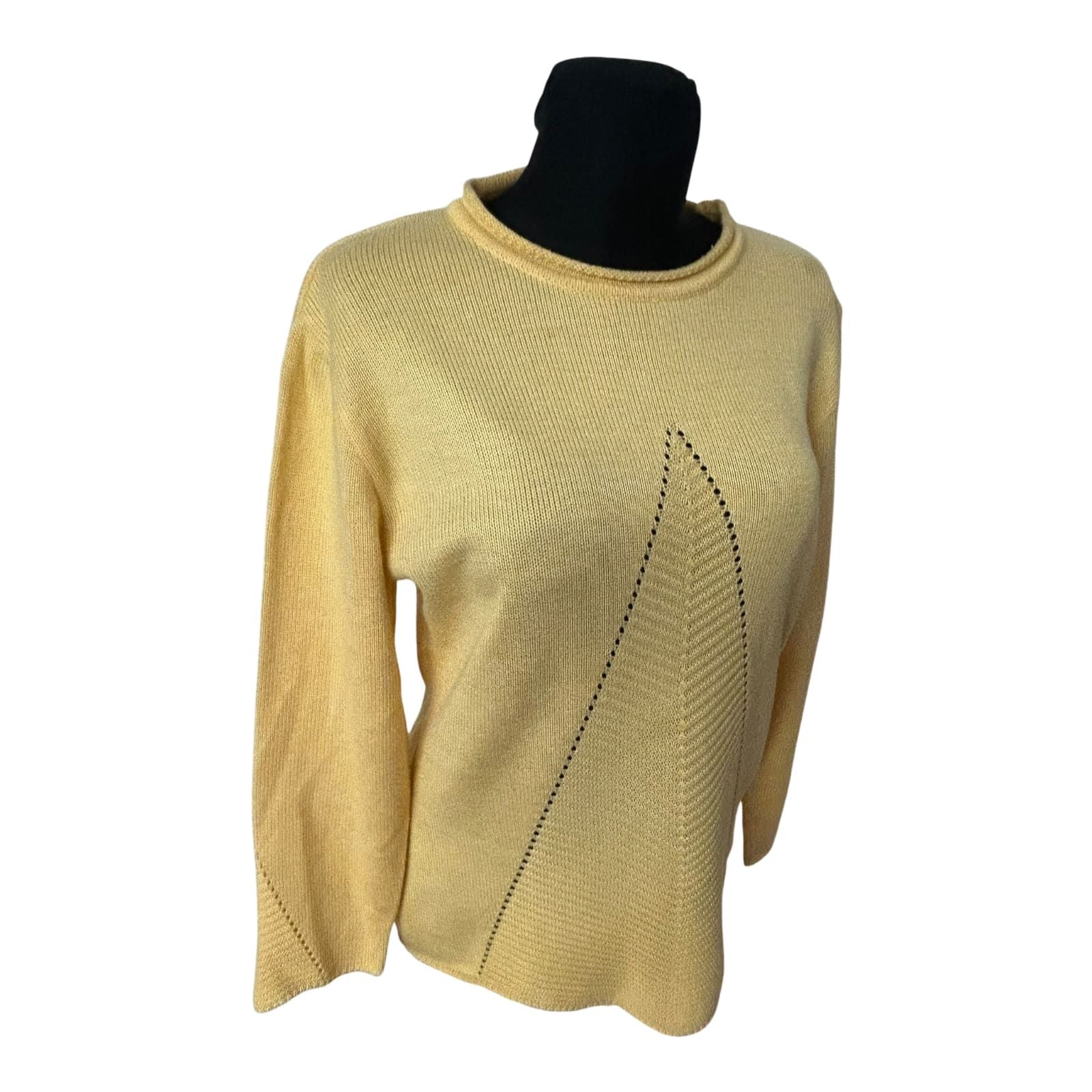 Kimmy Damen Pullover XL Gelb Lochmuster Vintage Strick Baumwolle