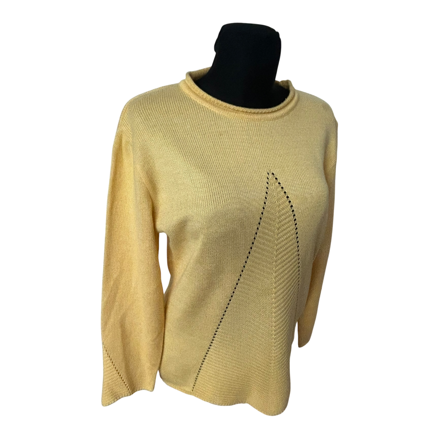 Kimmy Damen Pullover XL Gelb Lochmuster Vintage Strick Baumwolle