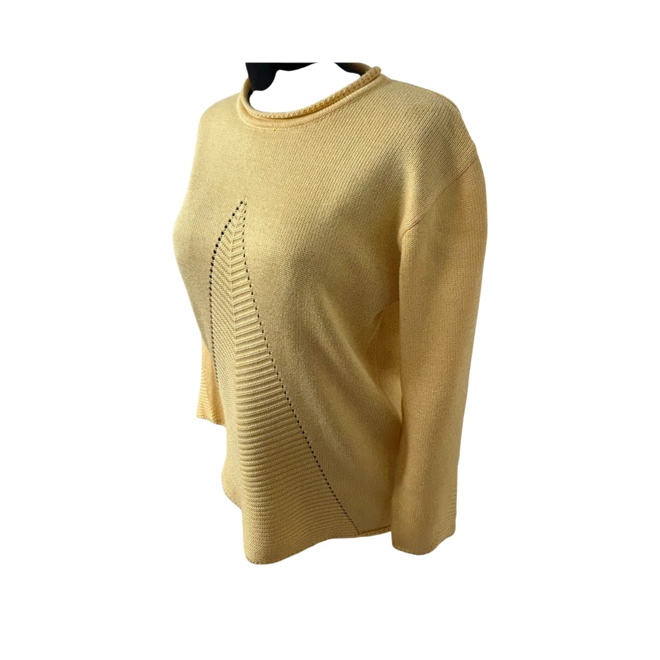 Kimmy Damen Pullover XL Gelb Lochmuster Vintage Strick Baumwolle