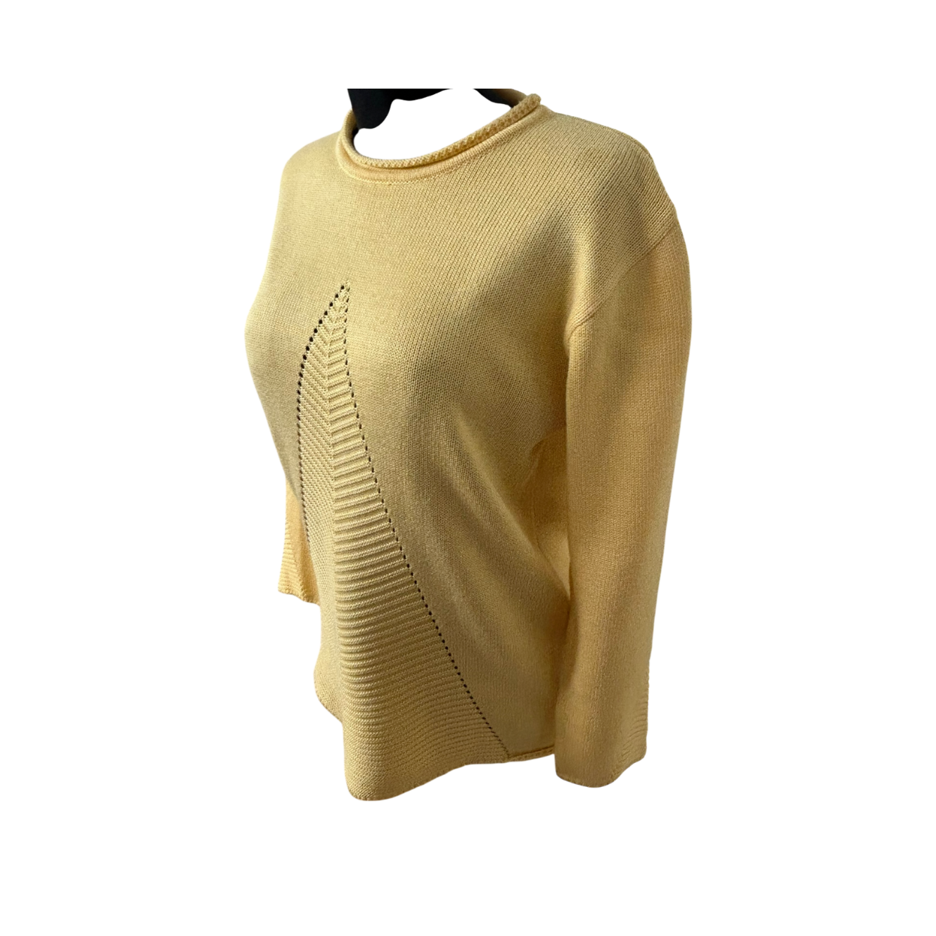 Kimmy Damen Pullover XL Gelb Lochmuster Vintage Strick Baumwolle