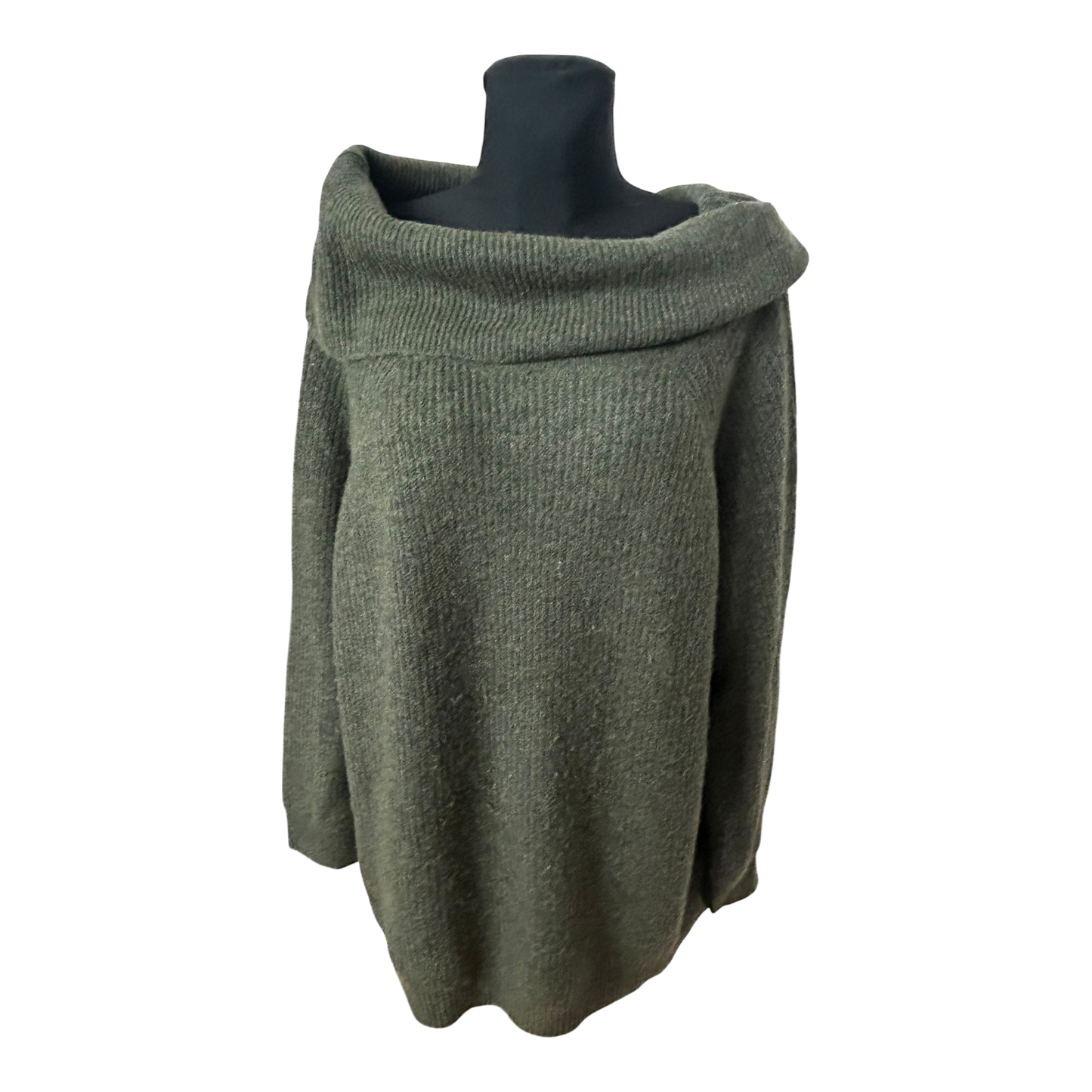 Gina Benotti Damen Pullover XL Oversize Kragen Khaki Strick Winter