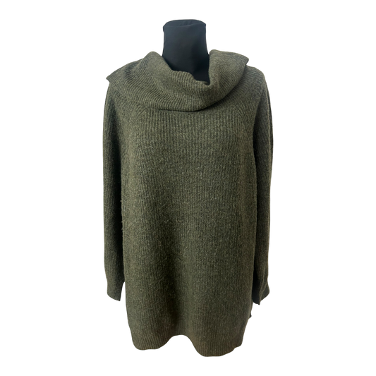 Gina Benotti Damen Pullover XL Oversize Kragen Khaki Strick Winter