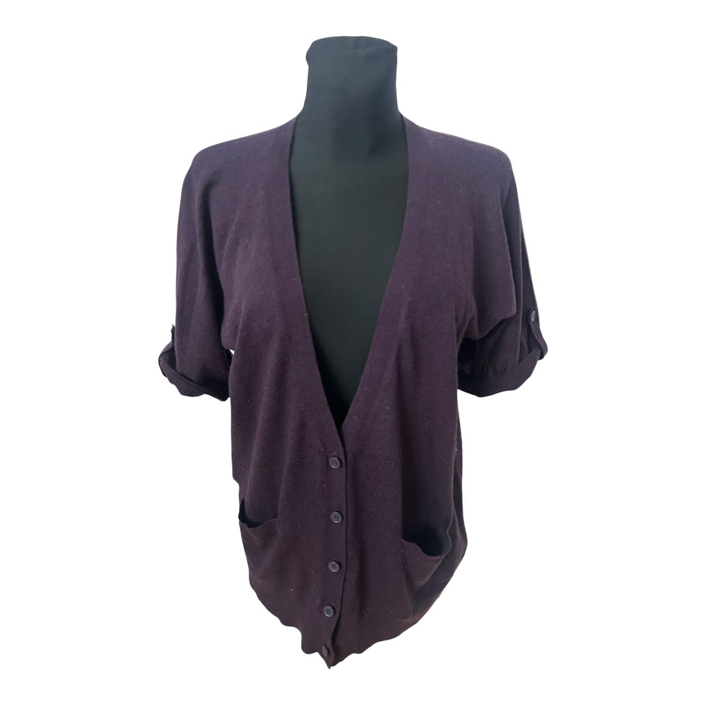 Yessica Strickjacke Damen M Dunkelviolett Kurzarm V Ausschnitt Taschen