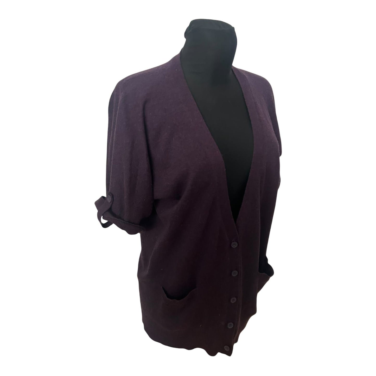 Yessica Strickjacke Damen M Dunkelviolett Kurzarm V Ausschnitt Taschen