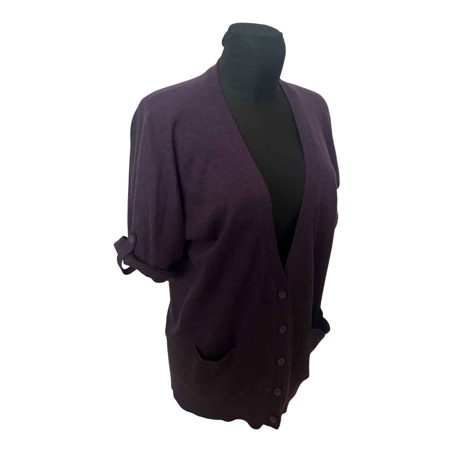 Yessica Strickjacke Damen M Dunkelviolett Kurzarm V Ausschnitt Taschen