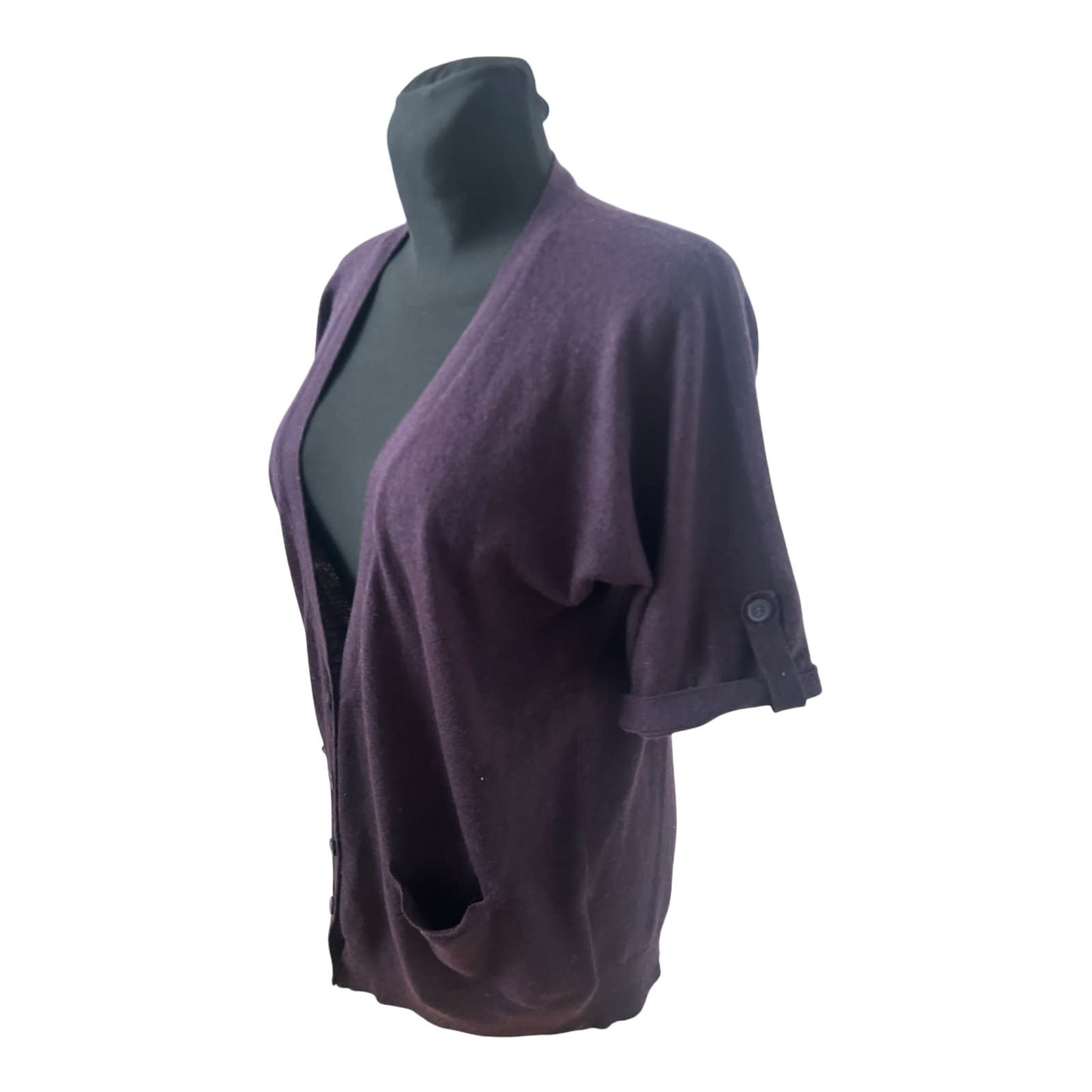 Yessica Strickjacke Damen M Dunkelviolett Kurzarm V Ausschnitt Taschen
