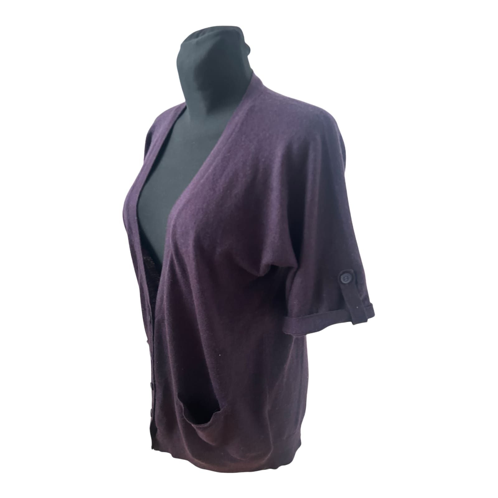 Yessica Strickjacke Damen M Dunkelviolett Kurzarm V Ausschnitt Taschen