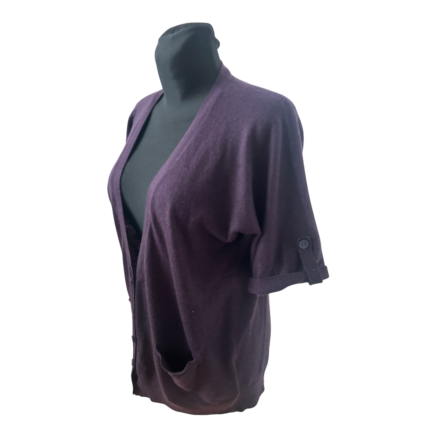 Yessica Strickjacke Damen M Dunkelviolett Kurzarm V Ausschnitt Taschen